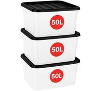 Marco Paul 3 Pack 50L Storage Boxes with Lids Clear Plastic Storage Containers Stackable Storage Bins Heavy Duty Home Storage Organiser for Garage Office Clothes Toys