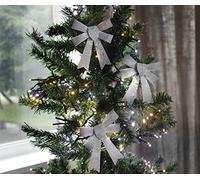 Marco Paul Christmas Tree Decorations - 3 Silver Glitter Christmas Tree Bows Ribbon Decorations Christmas Tree Baubles Christmas Wrapping decorations Christmas Bows for Gift Wrapping