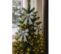 Marco Paul 3 Pack Christmas Tree Bows - Large Silver Glitter Bows Clip-On Christmas Tree Topper - Silver Baubles for Xmas Decorations, Wreaths, Garlands, Gift Wrapping Supplies, DIY & Crafting