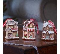 Marco Paul 3 Pack Gingerbread House Christmas Tree Baubles - Resin Ginger Bread Townhouse Christmas Decorations - Hanging Tree Ornaments for Fireplace, Mantlepiece, Table Decor & Small Festive Gift
