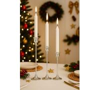 Marco Paul 3 Pack Silver Christmas Candle Holder - Candle Set with Unscented Candlesticks & Metal Holders - Dinner Candles for Xmas Table Decor, Festive Centrepiece, Wedding Decor & Mantelpieces