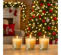 Marco Paul 3 Pack Winter Spiced Cinnamon Scented Candles Glass Pots Tree Design Festive Fragrance Home Decor Long Lasting Scent Christmas Candle Long Burning Gift Set For Women