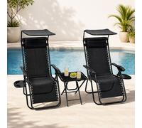 Marco Paul 3 Piece Zero Gravity Sun Lounger Set with Canopy Shade & Side Table in Black Marco Paul Black