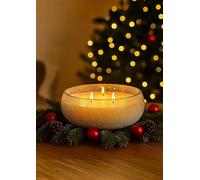 Marco Paul 3 Wick Crackle Glass Christmas Candle Large 20cm White Candle Crystal Decorative Glass Bowl Table Centrepiece, Christmas Candle Autumn Gifts, Festive Home Decor Living Room Decor
