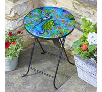 Marco Paul 30cm Blue Glass Round Handpainted Peacock Table Marco Paul Multicolor