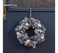 Marco Paul Artificial Luxury Christmas Wreath Hanging Door Decoration Indoor Outdoor Snow Frosted Baubles Berries Home Decor Durable Traditional Christmas Decorations (30cm Frosted Pinecones)