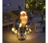 Marco Paul 30cm Grey Santa Claus Christmas Decorations - In-lit Battery Operated Soft Plush Standing Santa Figure LED Lights Festive Ornament - Xmas Decoration Indoor Light Up Decoration