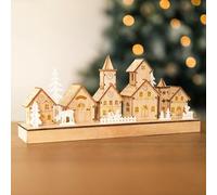 Marco Paul 30cm LED Wooden Christmas Village Scene - Pre-Lit House Ornament - Battery-Operated Light Up Xmas Decoration with Warm White LEDs for Table, Mantel & Festive Home Display