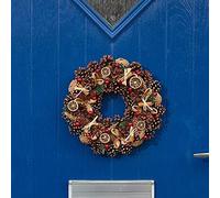 Marco Paul Artificial Luxury Christmas Wreath Hanging Door Decoration Indoor Outdoor Frosted Baubles Berries Home Decor Durable Traditional Christmas Decorations (36cm Dried Orange and Berries)
