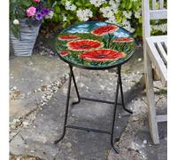 Marco Paul 30cm Red Glass Round Handpainted Poppies Table Marco Paul Multicolor