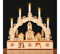 Marco Paul 32cm Battery Operated Wooden Christmas Candle Bridge in Light Brown Marco Paul Light Brown