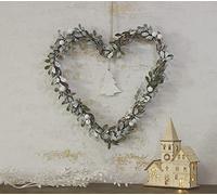 Marco Paul 32cm White Artificial Christmas Door Wreath Heart Shabby Chic Mistletoe Sage Nordic Indoor Fireplace Decorations Hanging Wedding Decor Centrepiece