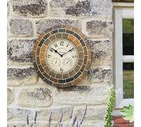 Marco Paul 34Cm Stone Slate Outside Clock And Thermometer For Garden
