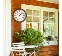 Marco Paul 38cm Brown Double Sided Station Clock & Thermometer for Garden in Light Brown Marco Paul Light Brown