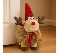 Marco Paul 38cm Christmas Reindeer Ornament - Freestanding Weighted Plush Deer with Sequin Santa Hat - Novelty Christmas Decorations For Decorative Door Stop, Home Decor, Centrepiece & Gift Idea