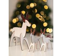 Marco Paul 3D Wooden Reindeer Family Make Your Own Decoration Wood Handmade Rustic Vintage Christmas Craft Reindeer Christmas Decorations Figurine Kids DIY Christmas Decor