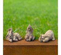 Marco Paul 3pc African Elephants Garden Ornaments Outdoor - Hand Painted Weatherproof Resin Statue in Stone Marco Paul Stone