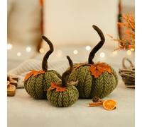 Marco Paul 3pc Artificial Pumpkins Handcrafted Autumn Decoration - Soft Fabric Plush Pumpkins for Autumn Table Centrepieces, Halloween decorations
