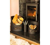 Marco Paul 3pc Log Basket, Kindling Wood Bucket, And Matchsticks Holder Set Heavy Duty Metal Fireplace Accessories Large Log Baskets For Wood Burner Indoor Small Kindling Bucket Large Matches Holder