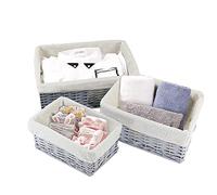 Marco Paul 3pc Grey Plastic Wicker Storage Basket Set With Cloth Liners Small Wicker Basket For Hamper Basket Storage Set Of 3 Home Baskets Plastic Wicker Storage Baskets