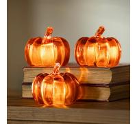 Marco Paul 3PC LED Pumpkin Set - Battery Operated Acrylic Halloween & Autumn Decorations - Light Up Pumpkins for Indoor Seasonal Displays, Table Centrepieces & Autumn Home Décor