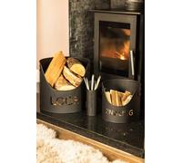 Marco Paul Log, Kindling and Matchstick Holder Set Fireside Accessories for Home Fireplace Management Black Metal Bucket Set Indoor Fire Equipment Wooden Log Bucket
