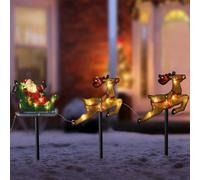 Marco Paul 3Pc Santa Sleigh & Reindeer Stake Light Christmas Set