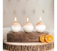 Marco Paul 3pc Unscented Sphere Candles - 6cm Round Wax Christmas Candles Set - Festive Cream & Mocha Decorative Candle Set for Xmas Table, Holiday Décor & Gifts - Premium Candles for Home