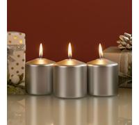 Marco Paul 3Pcs Metallic Silver Pillar Candles Long Burning - 20 Hours Each Large Unscented Candles Decorative Candle Set for Christmas Home Decoration Gift Housewarming Gifts for Women