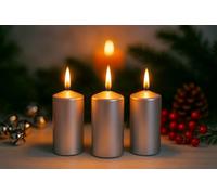 Marco Paul 3Pcs Metallic Silver Pillar Candles Long Burning of 30 Hours 15cm Tall Unscented Church Candle Set Non-Toxic Decorative Wax Candles for Weddings Table Centerpiece Christmas Decoration