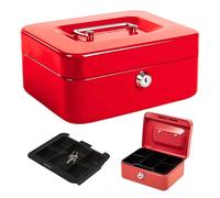 Marco Paul 4" Inch Red Heavy Duty Money Box with Lock Metal Lock Box Money Tin Cash Boxes With Keys Petty Cash Tin Money Saving Box for Adults Strong Small Metal Money Safe for Cash