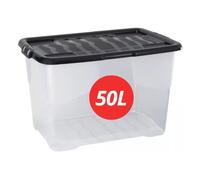 Marco Paul 4 Large Plastic Storage Box with Lids - 50L Clear Plastic Storage Boxes Multipurpose Under Bed Storage Containers for Toys, Kitchen, Home Organisation