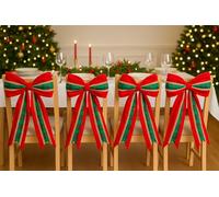 Marco Paul 4 Pack Christmas Chair Bows - Red, Green & Gold Tartan Fabric Bows - Large Reusable Xmas Chair Decorations - Festive Dining Room Décor, Christmas Party Chair Bows, Door Bows & Wreath Bows