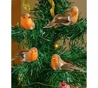 Marco Paul 4 Pack Clip-on Robin Decorations - 5cm Hand Painted Polystyrene Christmas Robins With Metal Clips - Christmas Tree Ornaments for Indoor Xmas Baubles, Hanging Decorations, Xmas Crafts & DIY