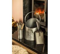 Marco Paul Heavy Duty Fireplace Coal Scuttle Bucket Shovel & Match Storage Box Fireplace Ash Bucket Wood Log Burner Fireside Fuel Store Metal Pit Coal Storage Bin Silver Metal Bin Fireside Accessories