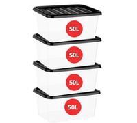 Marco Paul 4 Pack Large 50L Plastic Storage Box with Lids - 50 Litre Under Bed Storage Containers for Clothes, Kids Bedroom Toys, Kitchen, Garage Home Organisation