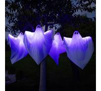 Marco Paul 4 Pack Of Large Floating Ghost Decoration Lights - 120cm White/purple Pre-lit LED Halloween Decorations Ghost - Light Up Halloween Ghost Decorations Outdoor Indoor For Gardens And Homes