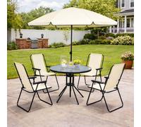 Marco Paul 4 Seater Garden Dining Set with Parasol Cream Patio Table & Chairs Marco Paul Cream