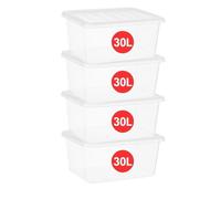 Marco Paul 4 x 30 Litre Clear Plastic Storage Boxes With Lids - Durable Heavy-Duty Multipurpose Stackable & Nestable Storage Containers - Plastic Box with Lid for Home, Kitchen, Garage, Loft, Office