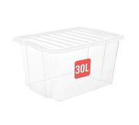Marco Paul 4 x 30 Litre Clear Plastic Storage Boxes With Lids Set of 4, Strong Multipurpose Stackable Plastic Storage Box With Lid 30L Clear Containers For Home, Kitchen, Garage, Office