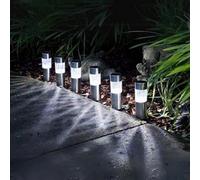 Garden Mile 4pc Stainless Steel Bollard Solar Stake Lights Rattan Effect Solar Garden Lights Outdoor Waterproof Pathway Lighting Perfect for Path Patio Lawn Drive Way Flowerbeds