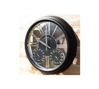 Marco Paul 40cm Large Black garden clock with thermometer and
