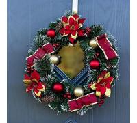 Marco Paul Artificial Luxury Christmas Wreath Hanging Door Decoration Indoor Outdoor Snow Frosted Christmas Baubles for Home Decor Durable Traditional Wreath Christmas Decorations (40cm Gold and Red)
