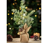 Marco Paul 42cm Artificial Mini Small Christmas Tree Potted In Jute Bag Tabletop Desk Table Centrepiece Christmas Home Decoration Ornament Indoor Outdoor Pinecone Space Saving Unique Xmas Gift