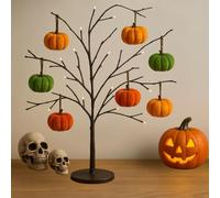Marco Paul 45cm Autumn Twig Tree & 7pc Hanging Pumpkin Decorations Halloween Light Up Tree with Ornaments Autumn Decorations Pre-Lit Black Spooky Tree Soft Plush Pumpkins Halloween Table Centrepiece