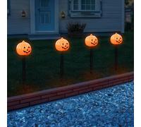 Marco Paul 4pc Outdoor Pumpkin Decorations Stake Lights - Plastic Weather Resistant Halloween Lights Mains Powered 12 LED Garden Lights - Outdoor Halloween Decorations for Pathways & Autumn Displays