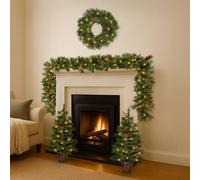 Marco Paul 4pc Pre Lit Pine & Red Berry Christmas Decoration Set in Green Marco Paul Green