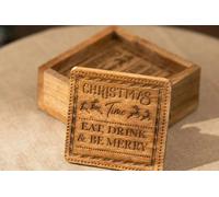 Marco Paul 4pc Wooden Christmas Coaster Set - Be Merry in Brown Marco Paul Brown