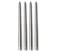 Marco Paul 4Pcs Metallic Silver Smokeless Tapered Candles - Unscented Taper Dinner Candles Long Burning - 25cm Tall Taper Candle Sticks for Birthday Wedding - Christmas Decorations Candlesticks