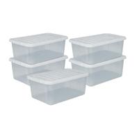Marco Paul 5 Pack 14L Storage Boxes with Lids Clear Plastic Boxes with Lids Stackable Storage Bins Space Saving Home Storage Organiser Boxes for Clothes Toys Kitchen Cupboard Garage
